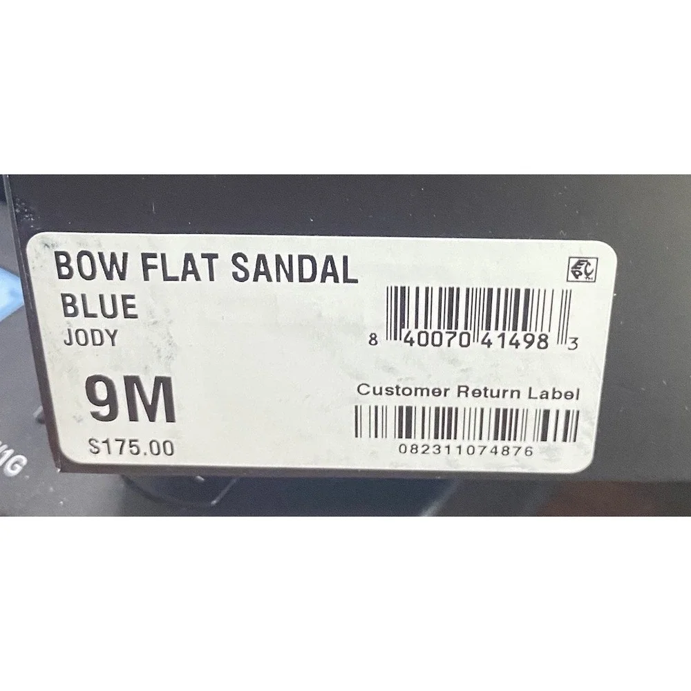 Aminah Abdul Jillil Jody Bow Flat Sandal Blue Square Toe Slide 9M Satin Shoe NWB